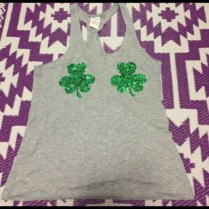 PINK Victoria's Secret Gray Tank Top with Green Shamrocks